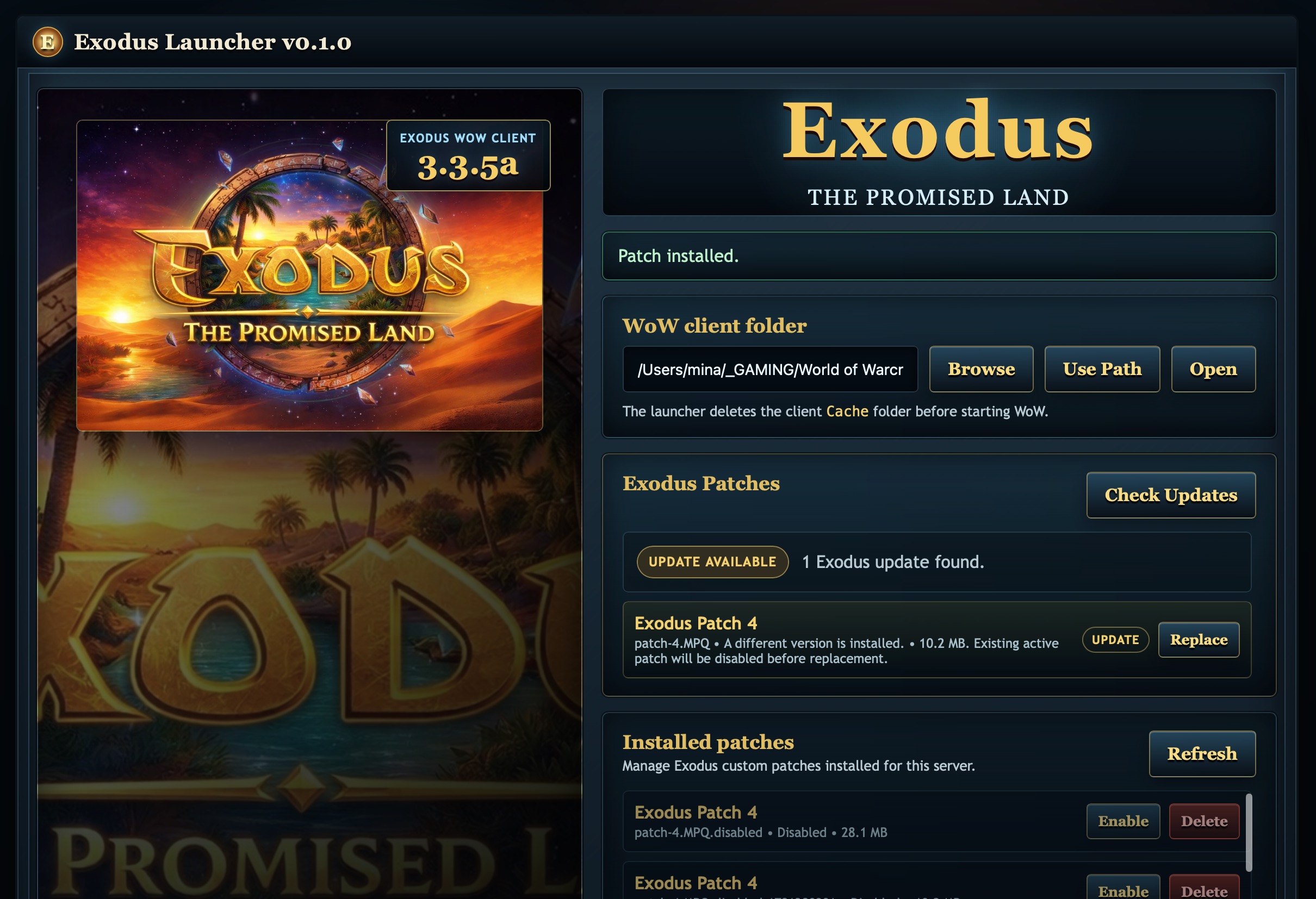 Exodus Launcher main screen