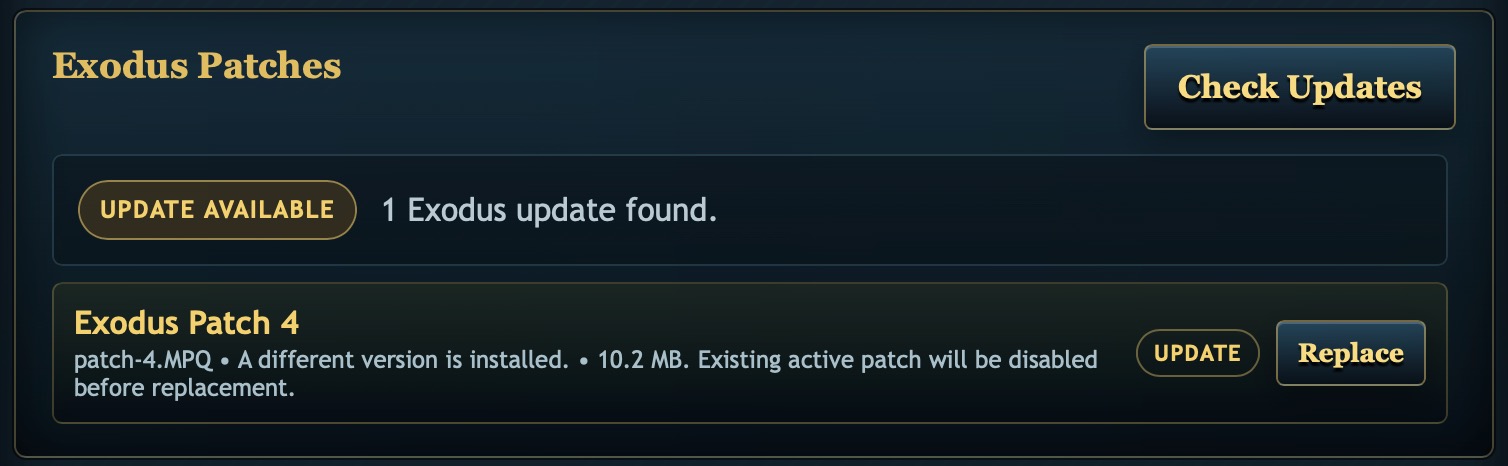Exodus Launcher patch update available